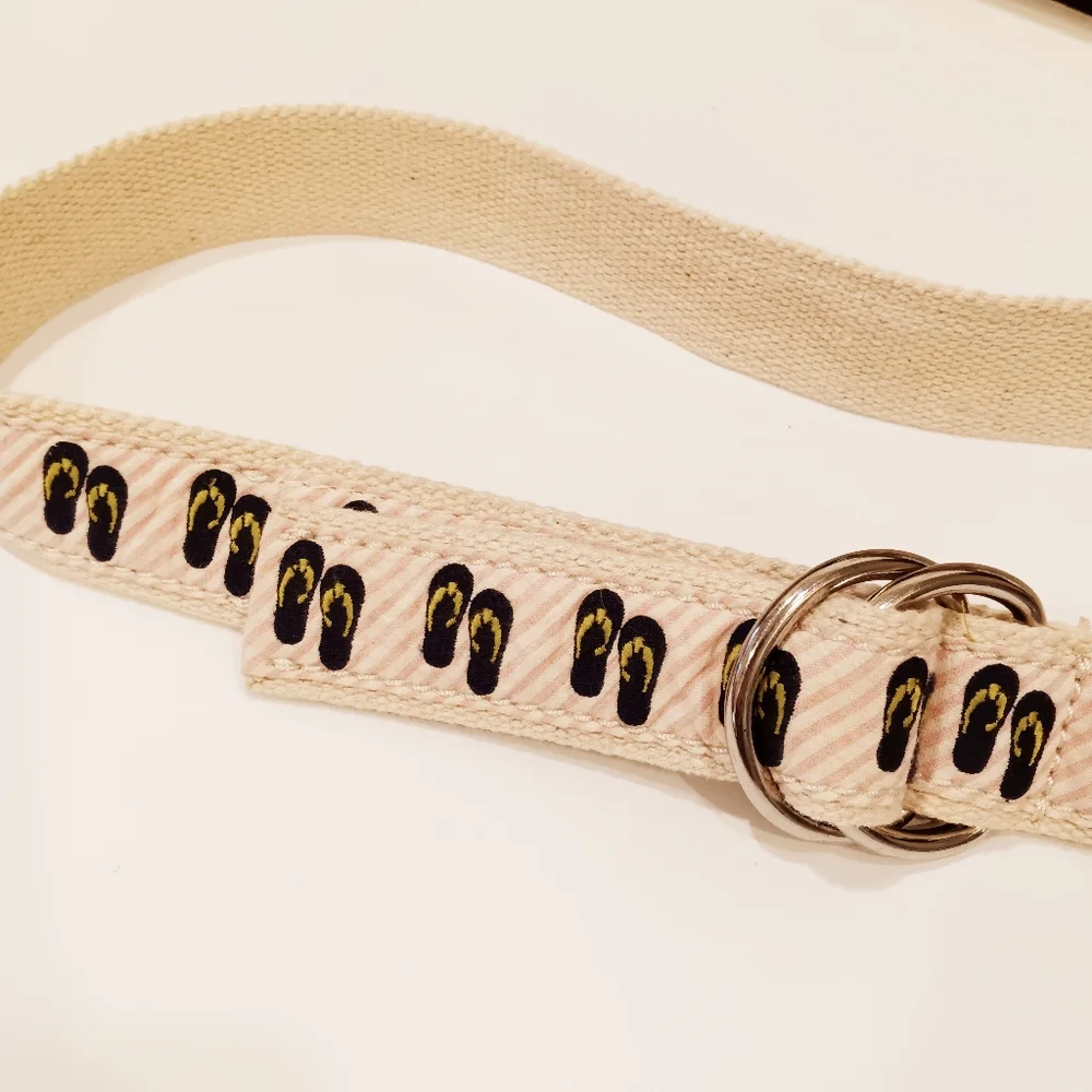 J. Crew Web Belt w/ Flip Flop Embroidery on Pink & White Stripe Seersucker - Picture 5 of 9